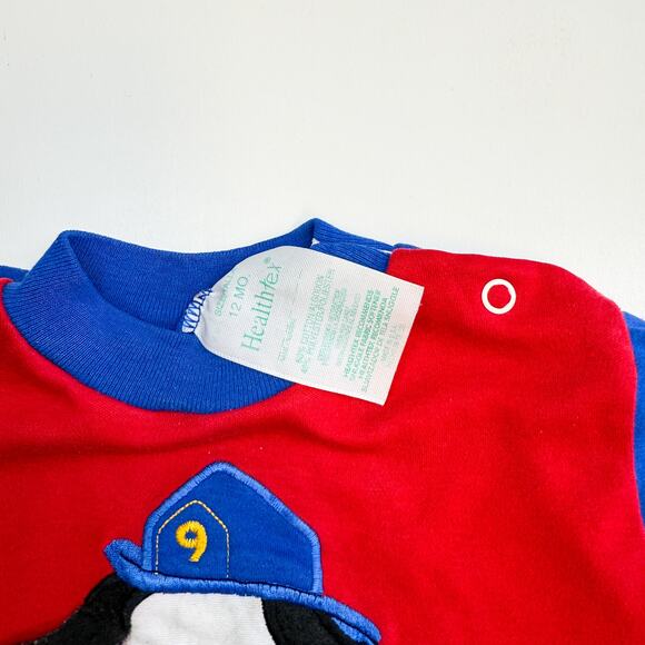 Vintage Healthtex 90s Firefighter Dog Romper Blue Red 12 Months - Picture 4 of 6